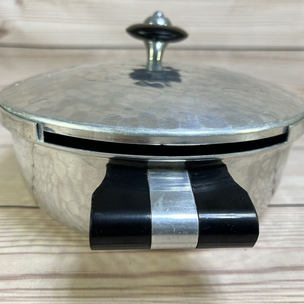 Vintage Puralum Italy Hammered Aluminum Casserole Dish Server w/Lid 8" MCM Retro - Picture 7 of 16